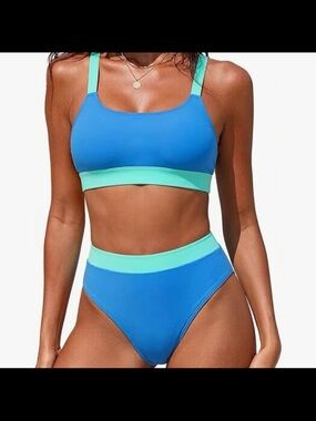 Zinpretty Two-Tone Blue & Mint High-Waist Bikini Set. Large